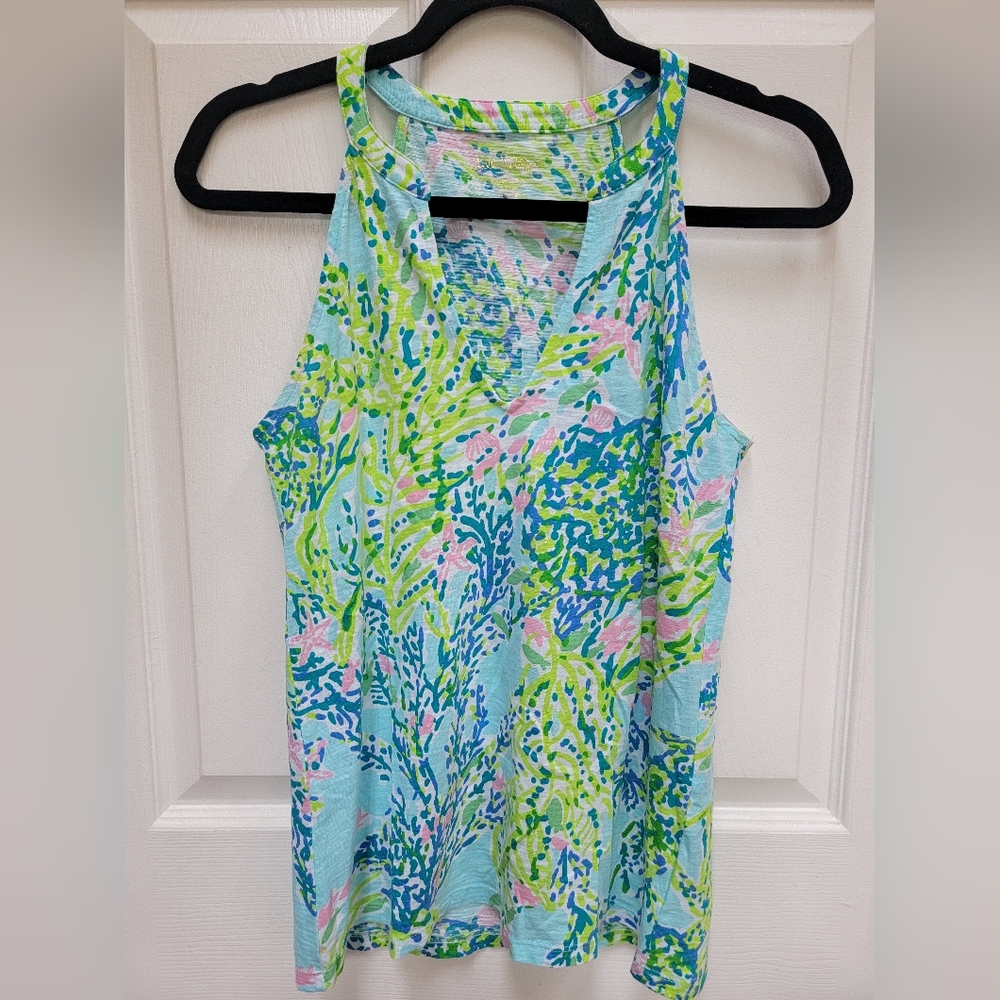 Lilly Pulitzer Arya Sleeveless Tank Top Vibrant Ocean Theme Size Small